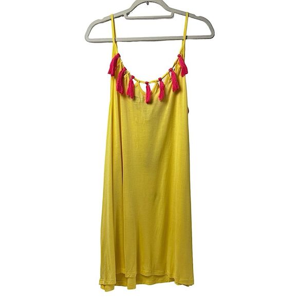ASOS Swim Coverup Fringe Trim Yellow and Hot Pink Size 4 - Picture 2 of 9